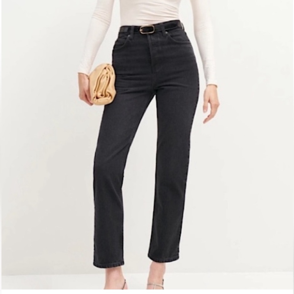 REFORMATION Cynthia Stretch High Rise Straight  Jeans In Black Vana Size 28